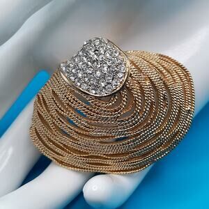 Vintage Craft Seashell Rhinestone Brooch, 1970s, 1 3/4"